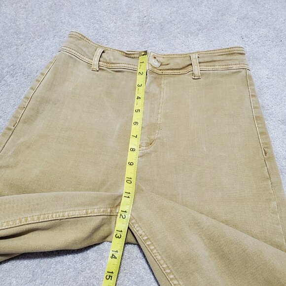 OAT NYC High-Rise Wide Leg 27" Jeans Raw Hem Stretch Neutral Gold Tan Women's 28 - Picture 12 of 16